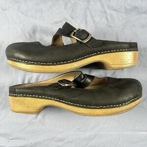 Dansko Britney Mary Jane Clogs Women’s Size 8.5 Black Leather Buckle Shoes EU 39